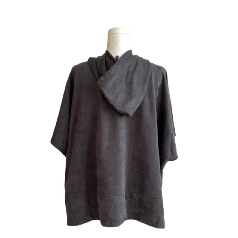 Cut The Frills Gray Oversized Cropped Short Sleeve Hooded Top Poncho OS NEW - Picture 5 of 8